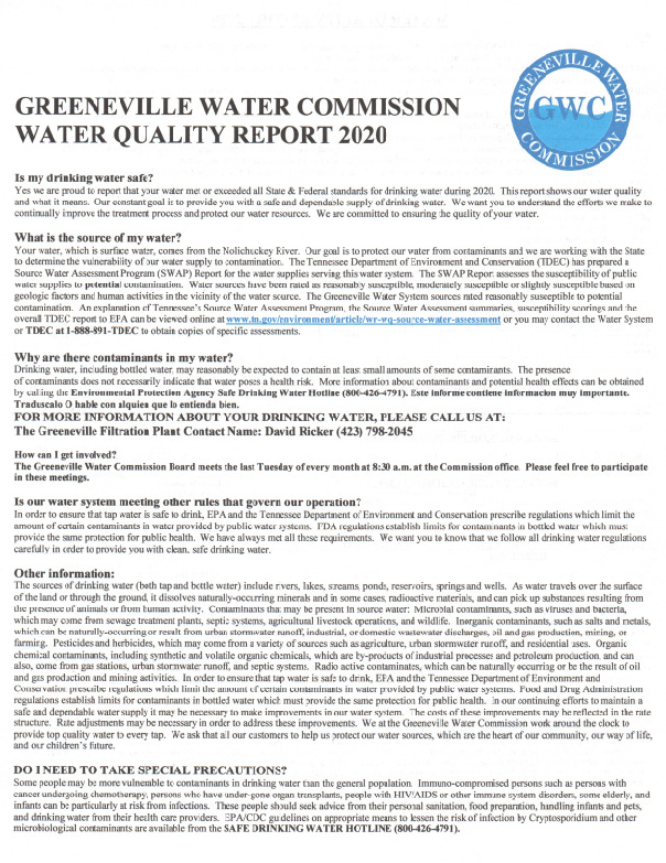 Reports Greeneville Water Commission