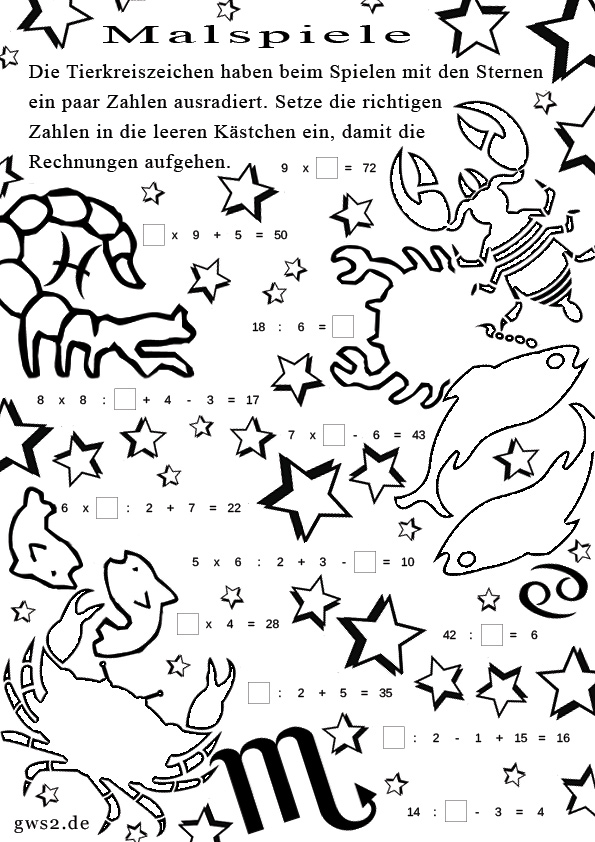Sternzeichen zum Ausmalen Rätselspiele für Kinder