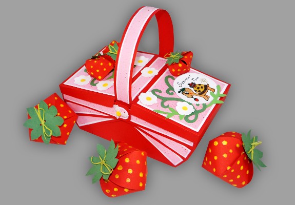 Erdbeeren aus Papier basteln Früchte aus dem Picknickkorb Anleitung