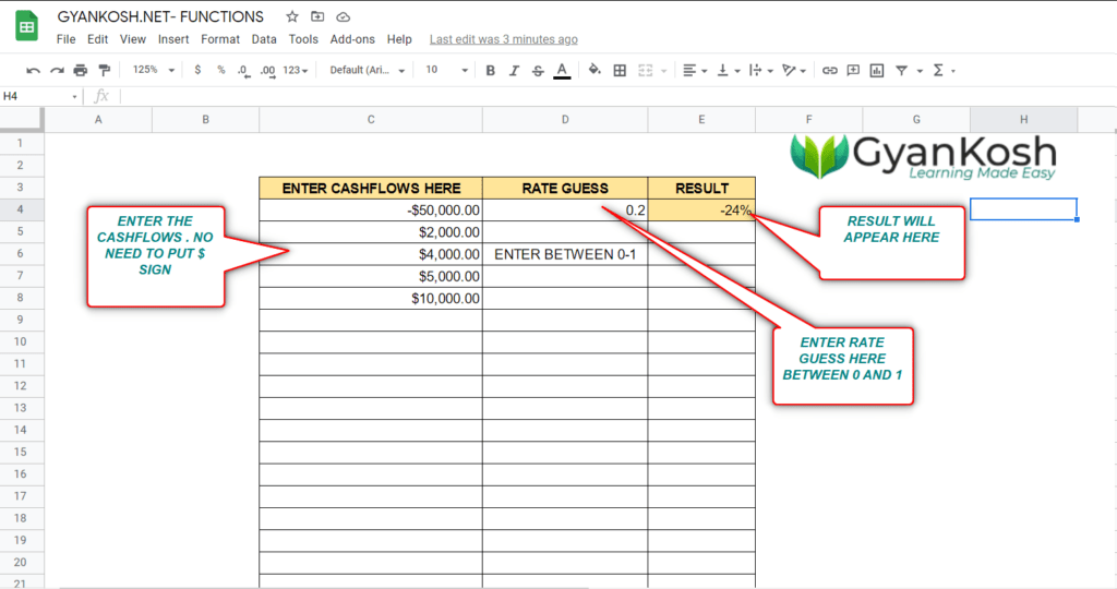 How to find IRR [ Internal Rate of Return in Google Sheets ] with template