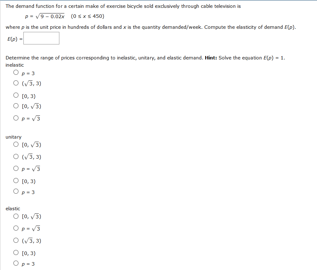 Solved Demand Functions