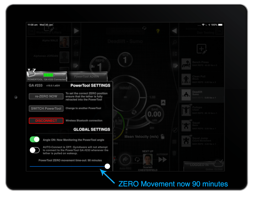 Zero movement threshold GymAware