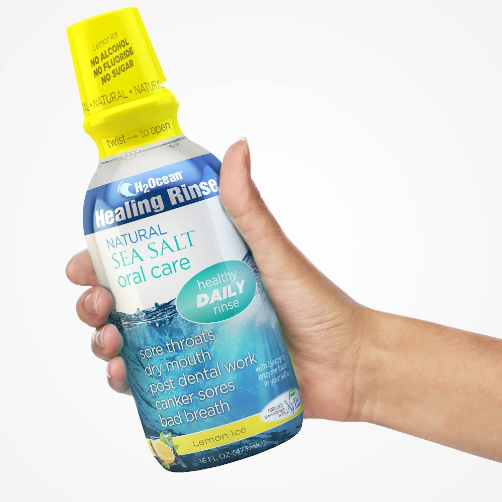 Healing Rinse Natural Sea Salt Oral Care Lemon Ice 16oz H2Ocean