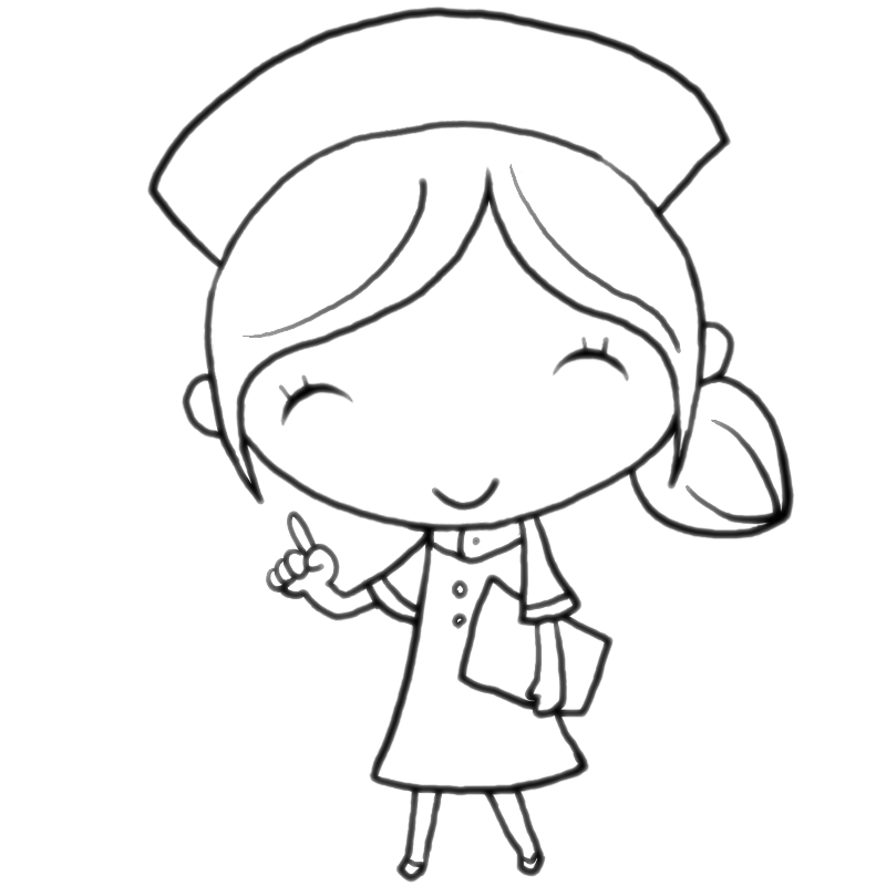 指を立てて大事なポイント説明する看護師の女性（塗り絵）｜かわいい無料イラスト素材（商用利用可）