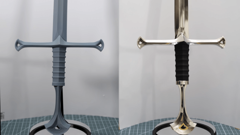 Electroplated 3D Printed Sword: Shiny! | Hackaday