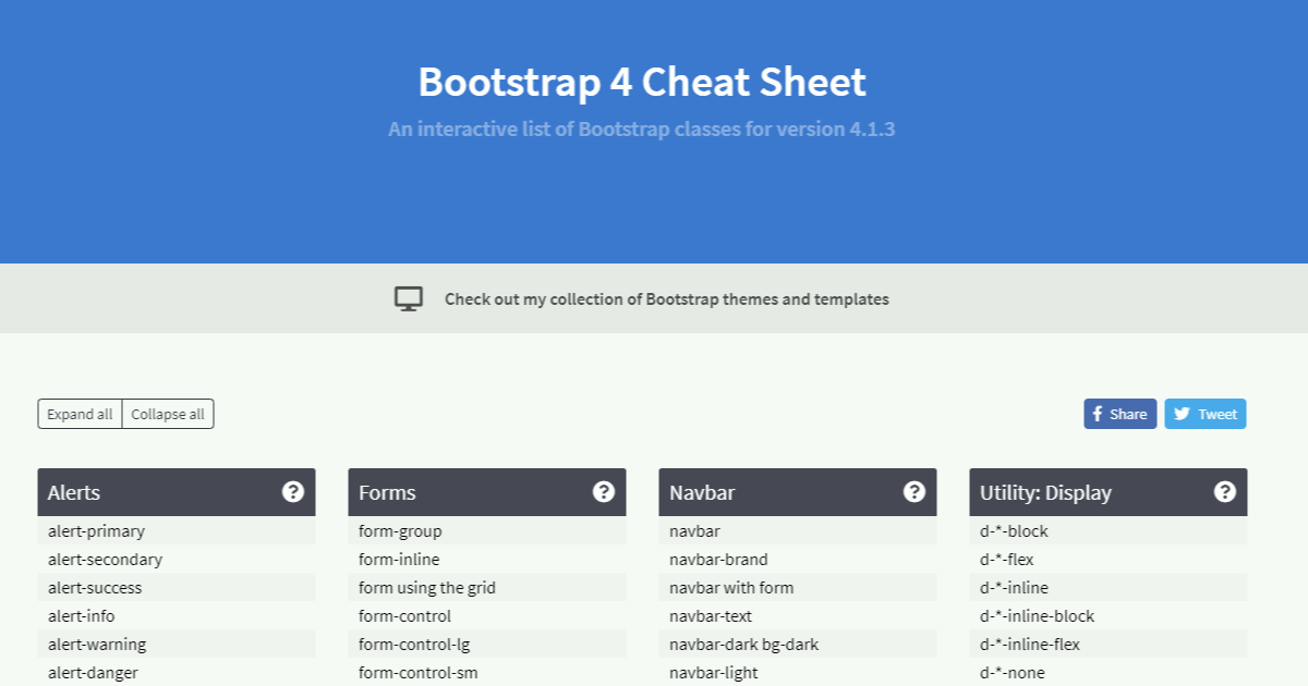 Bootstrap 4 Cheat Sheet The ultimate list of Bootstrap classes