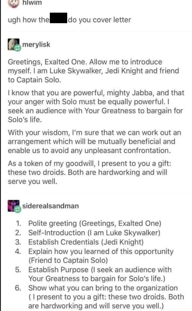 Cover letter advice from a meme, really? Yes, really! HLS