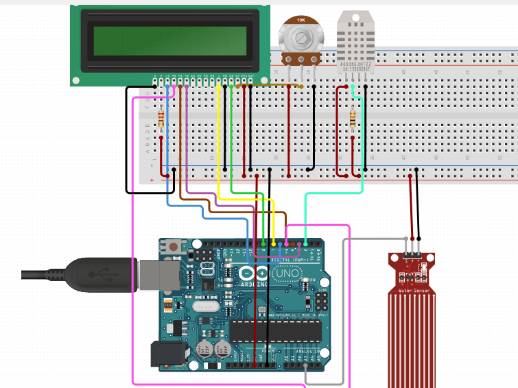 Arduino circuit to measure the water level and temperature Arduino