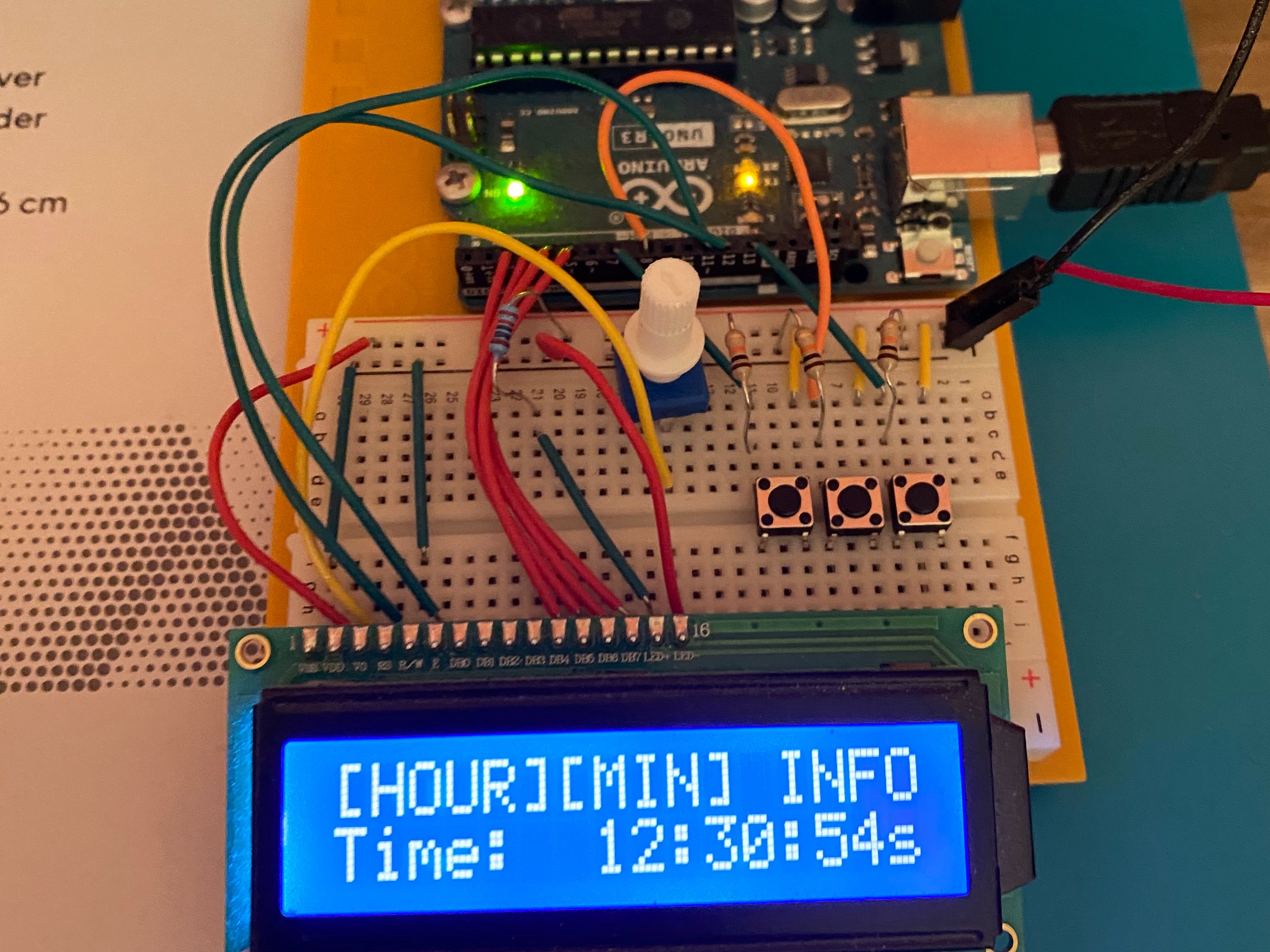 Clock using Arduino UNO, 16 x 2 LCD Display, and Switches Hackster.io
