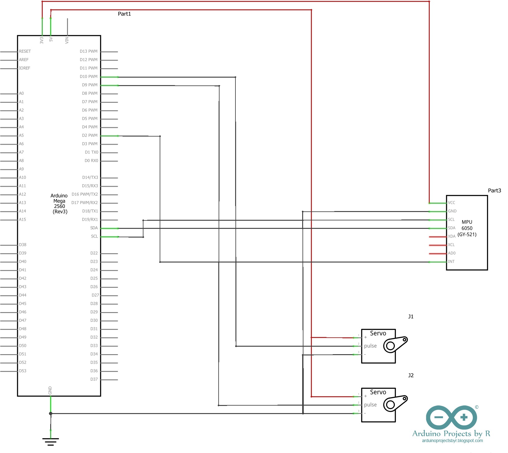 Simple 2-axis Servo Robotic Arm controlled by MPU-6050 - Arduino