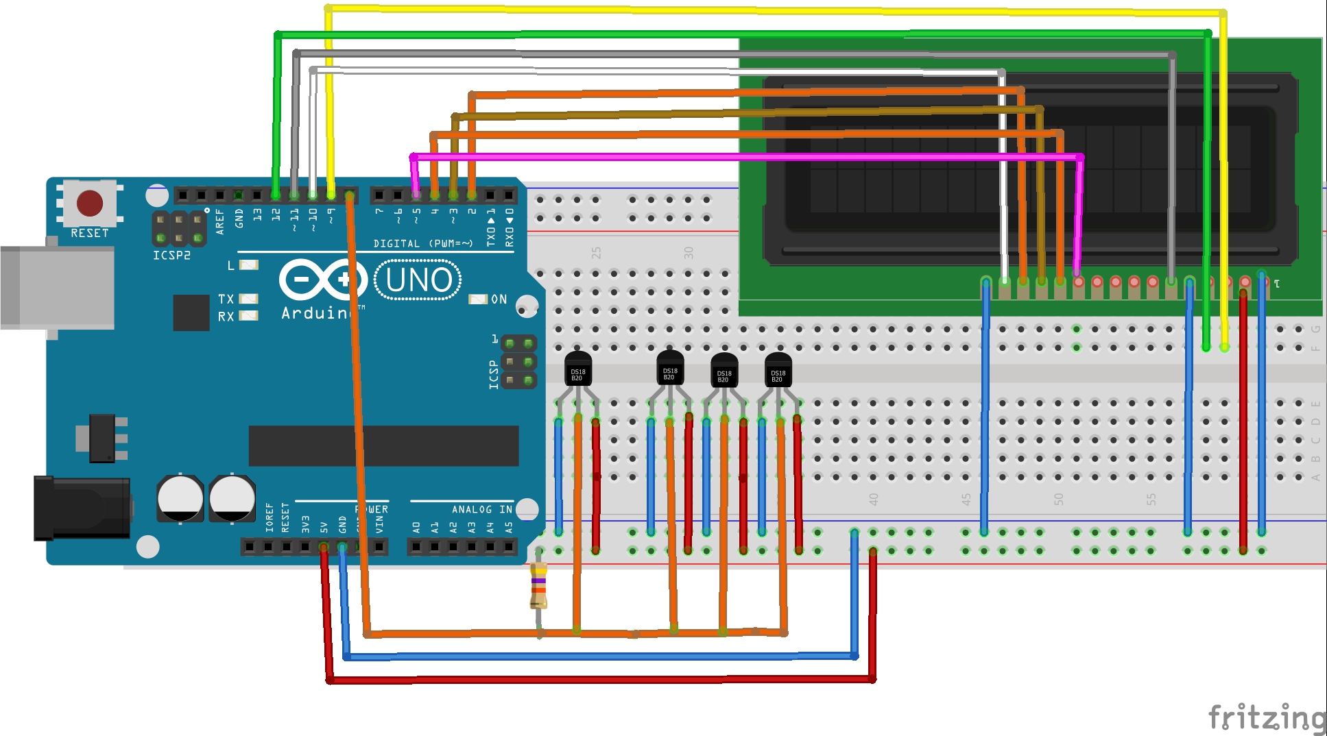 Read Temperature 18 Sensors DT18B20 on LCD Display Arduino Project Hub