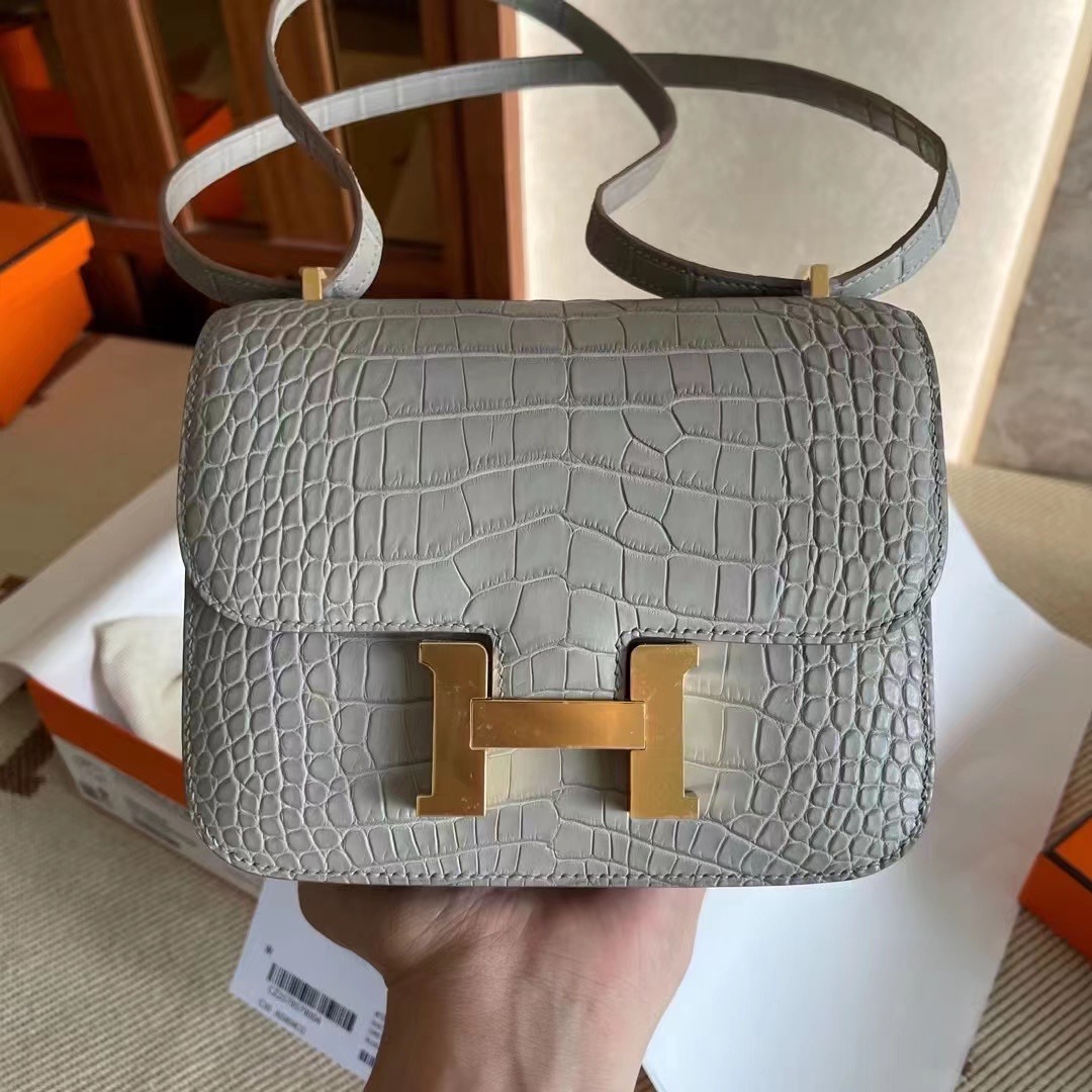 Saudi Arabia Riyadh Hermes Constance 19cm 80 Gris Perle Matte alligator