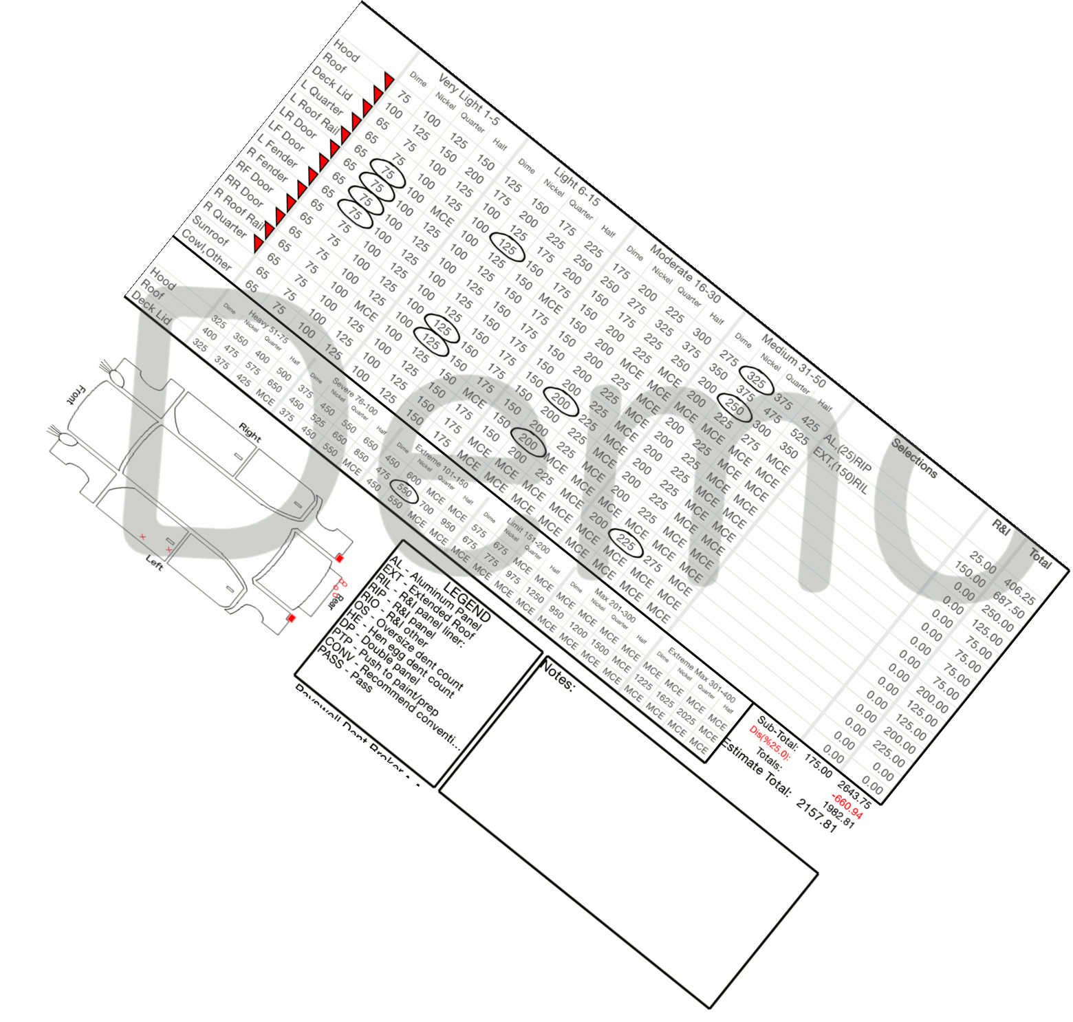 Hailculator PDR Matrix PDF Estimate