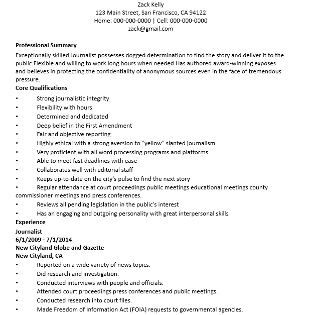 5+ Journalist Resume Template Creator