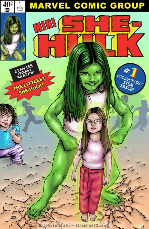 My daughter as SheHulk comic Illustration