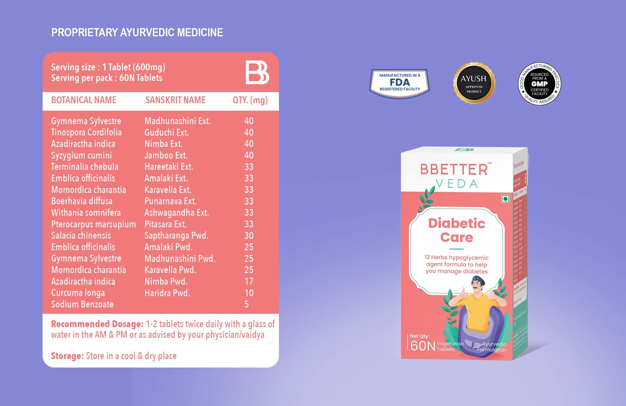 BBetter Diabetic Care 12 Herb Supplement I 60 Veg Capsules