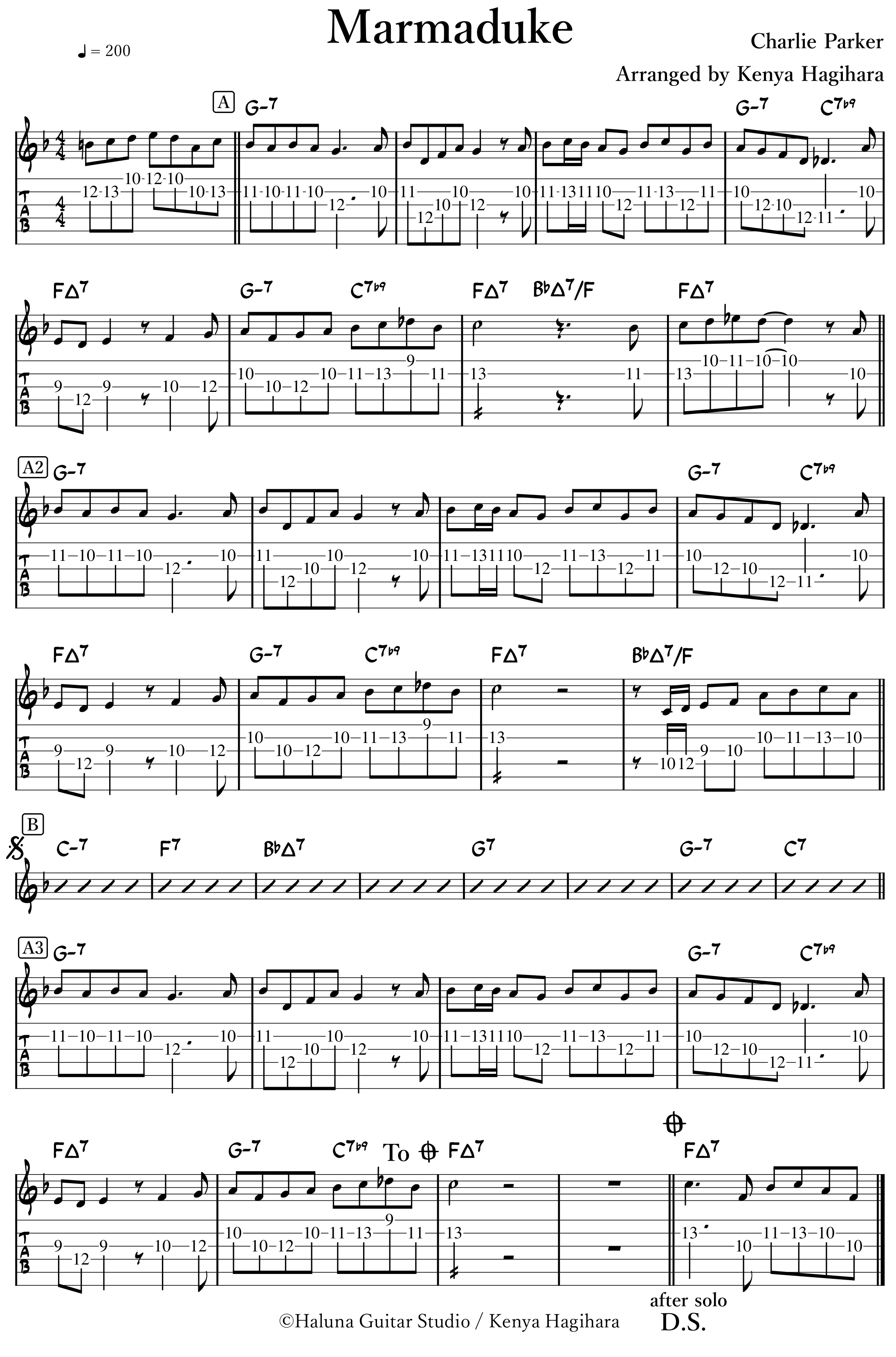 Marmaduke by Charlie Parker Haluna Guitar Studio