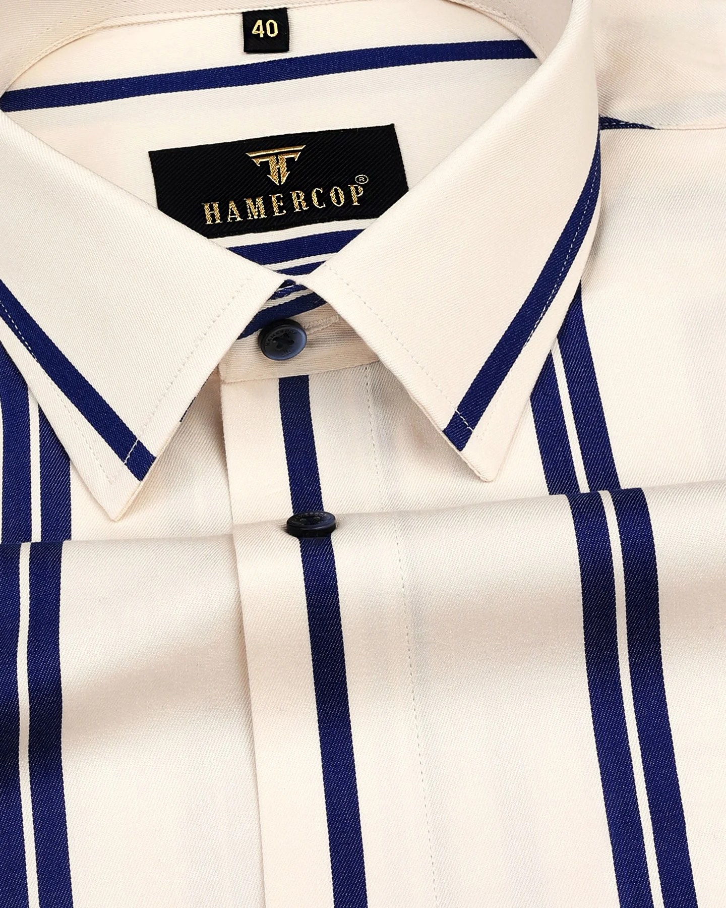 Morpho Khaki Cream With Blue Twill Stripe Cotton Shirt Hamercop