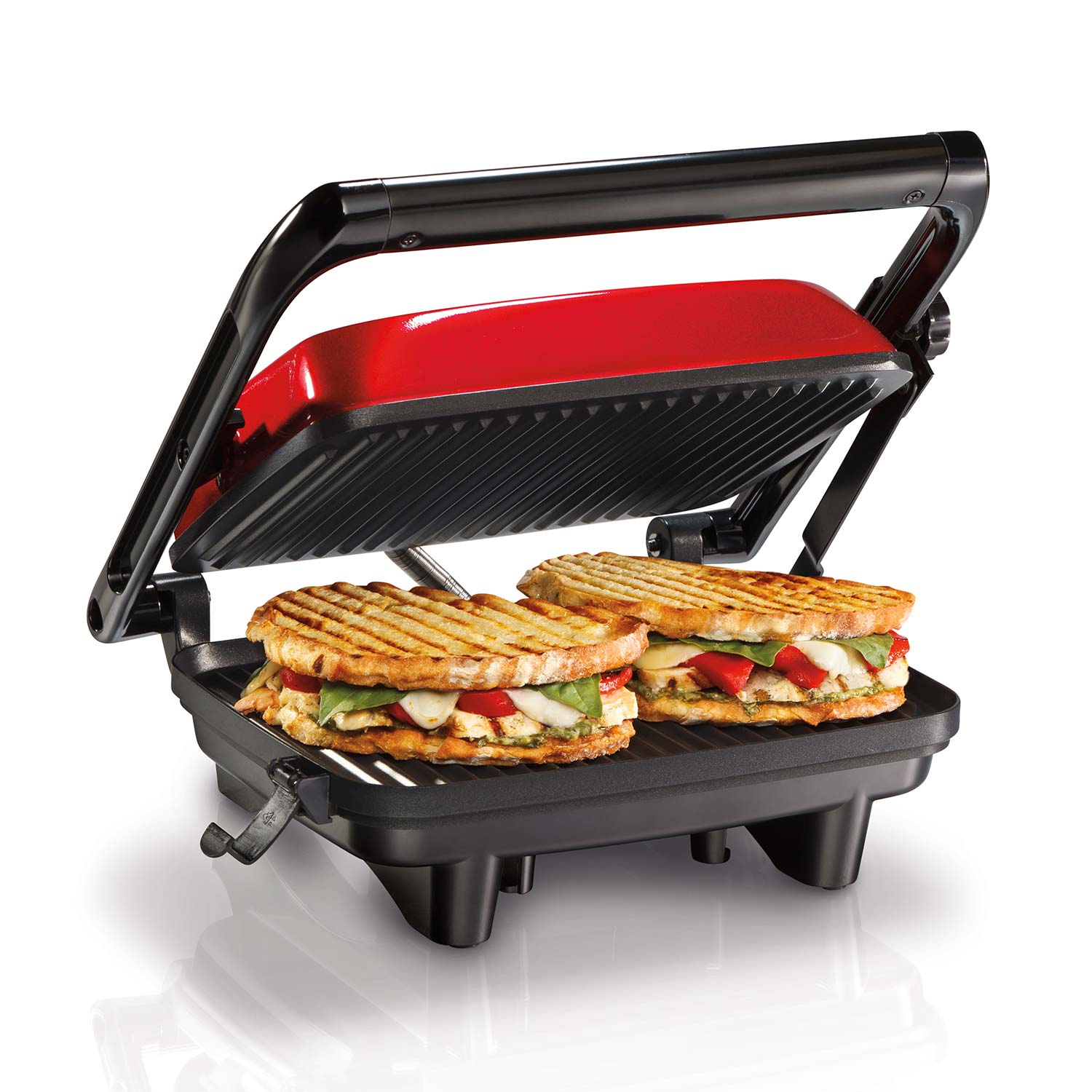Hamilton Beach Panini Press Gourmet Sandwich Maker with Locking Lid Red