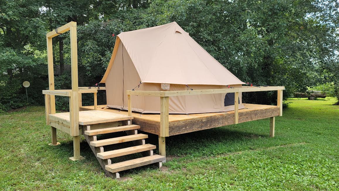 Primitive 13ft Bell Tent & Tent Camping Area Hammer's Hideaway Campground