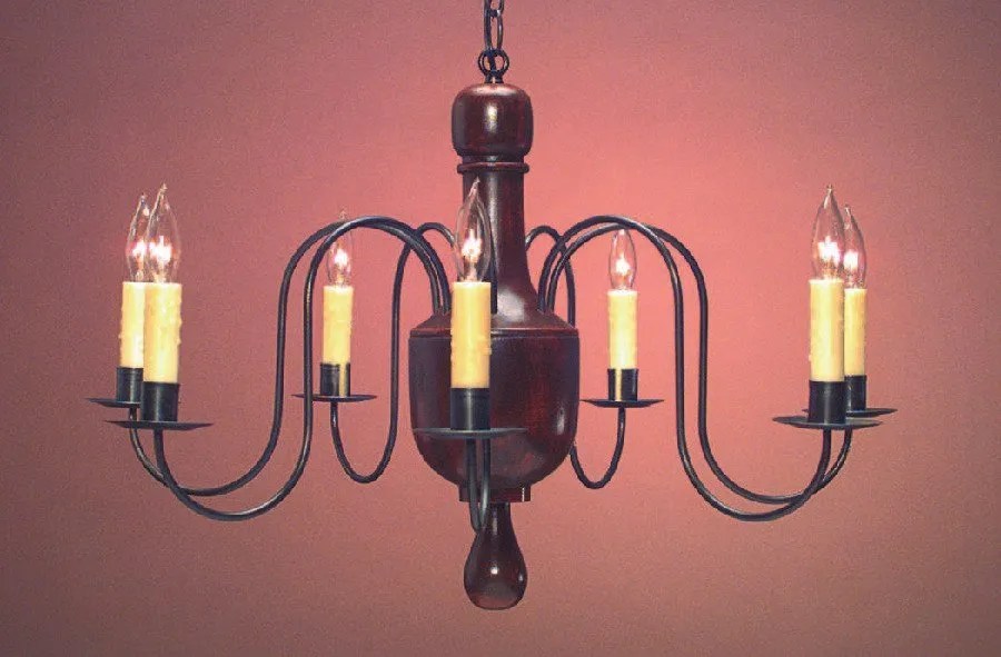 Early American Reproduction Wooden Chandelier Handcrafted Quality