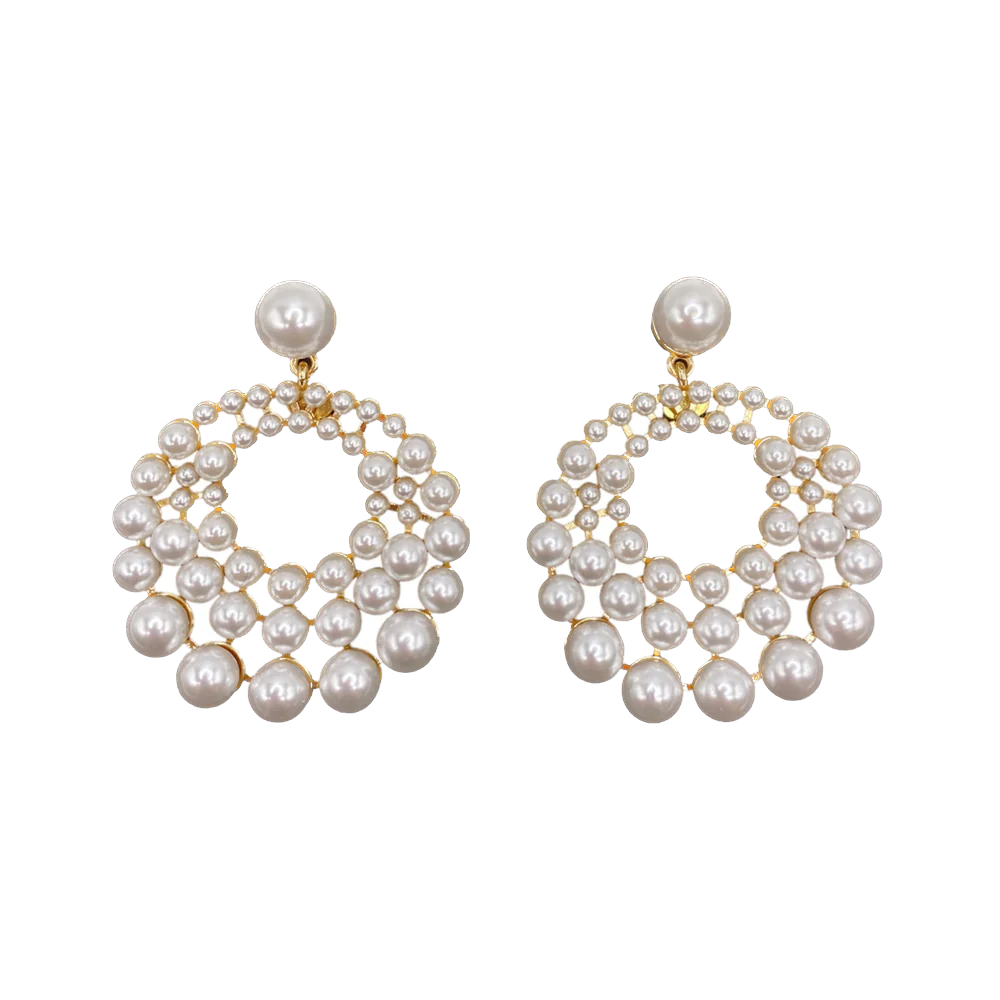 Jay Lane, White Pearl Cluster Circle Pierced Earrings, Choose