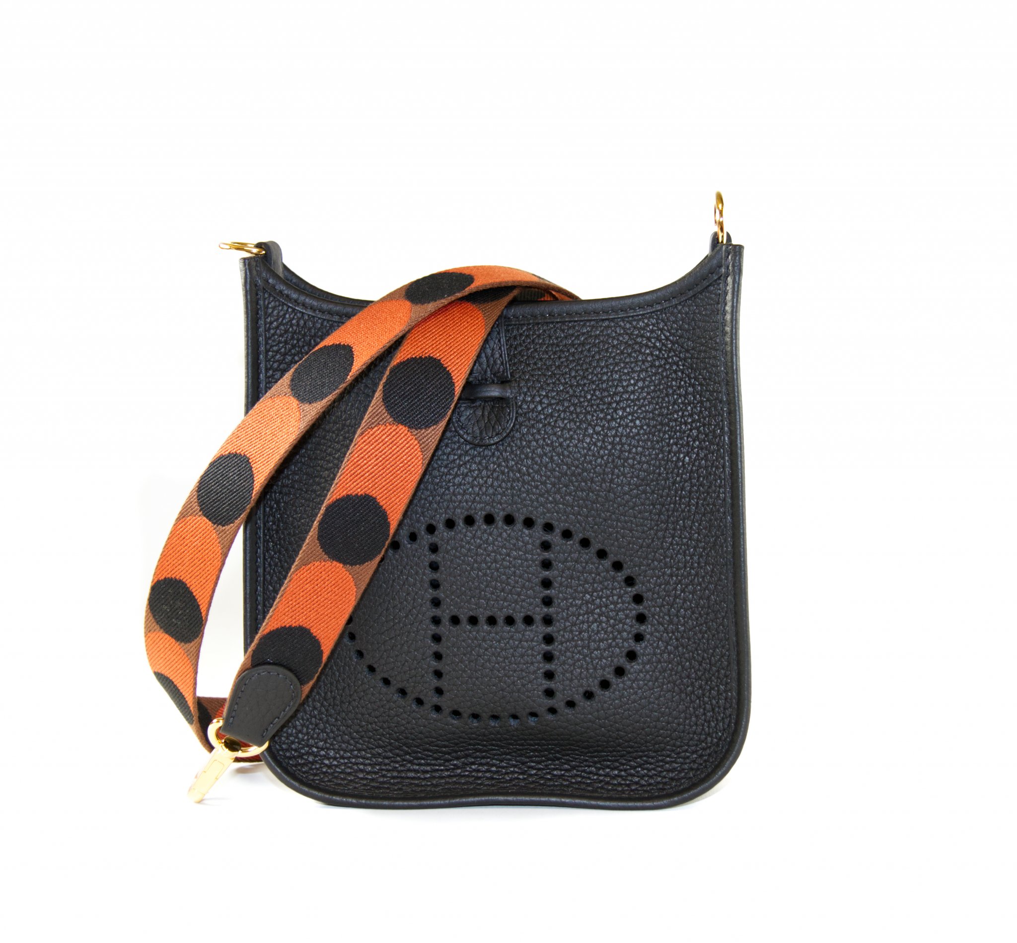 Hermès Evelyne Mini Taurillon Clemence, Farbe schwarz / Flipperball GHW