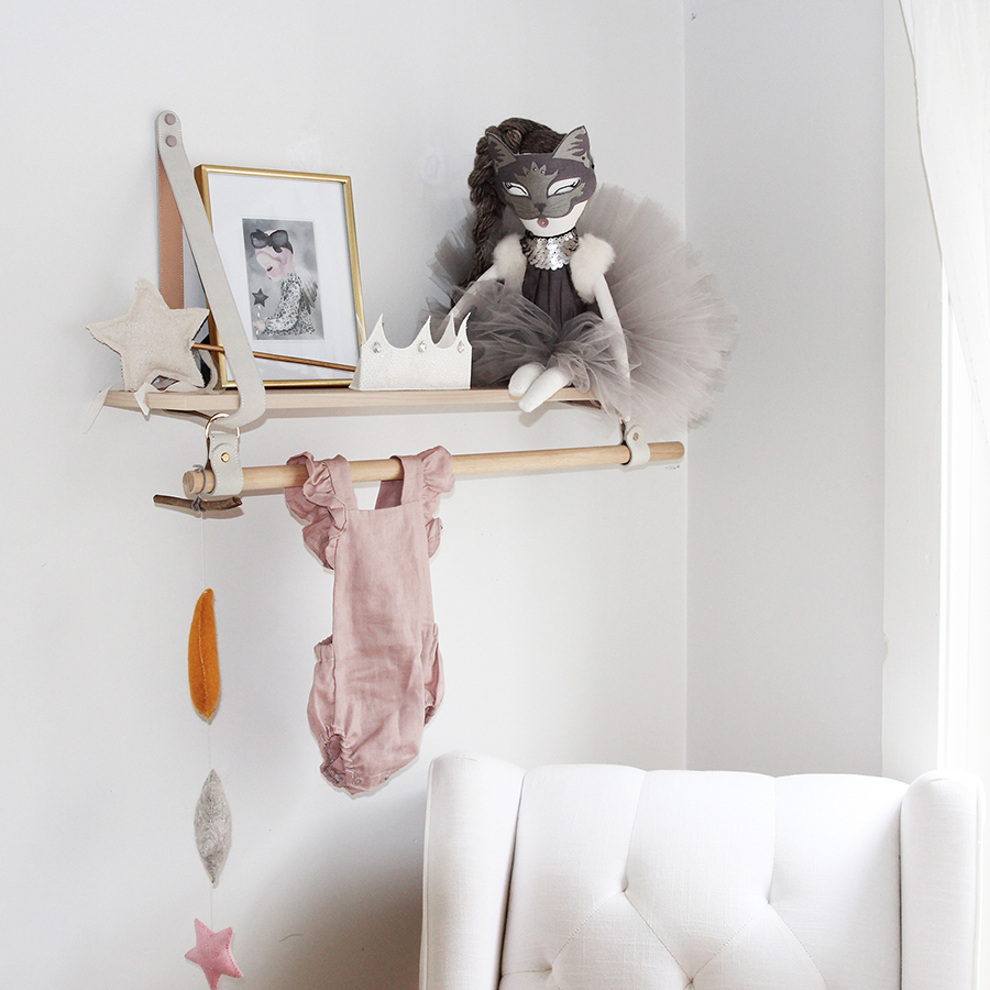 Leather Strap Shelf with Hanging Rail