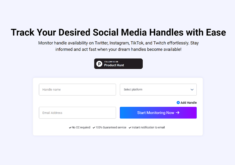 Monitor Handle Availability for Twitter, TikTok, Instagram & Twitch