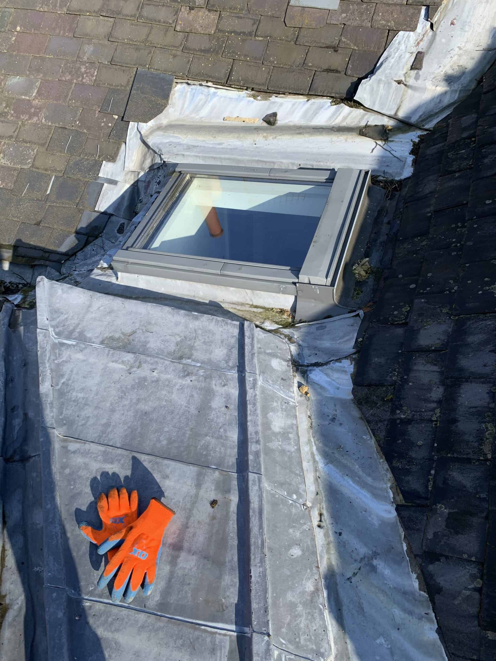 GRP roof repair and new Velux flat roof window H and M Construction