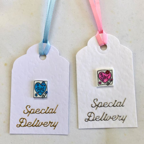 A handmade gift tag for a new baby Handmade by Helen