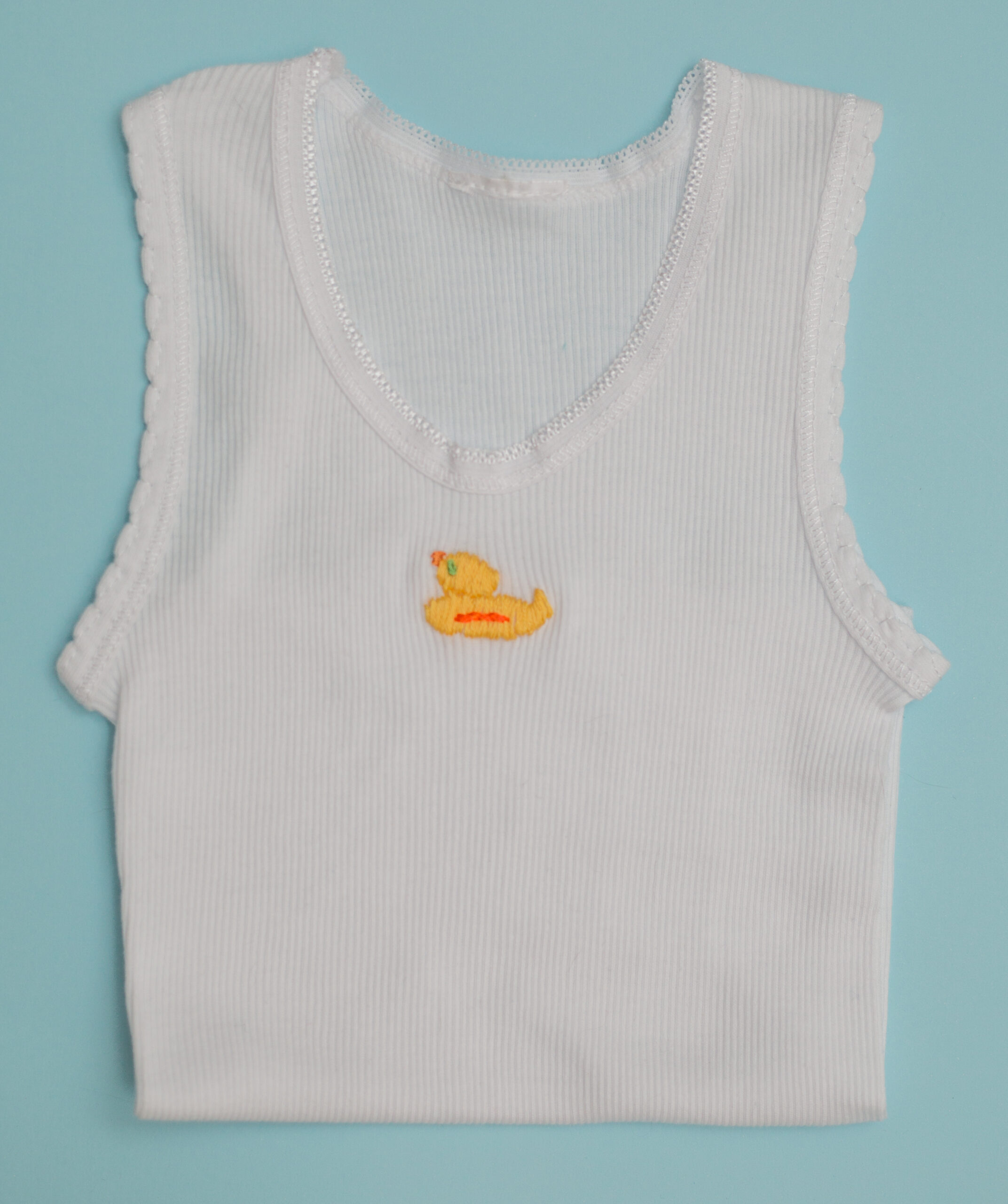 Baby Singlet Duck White Hand Made by Judith