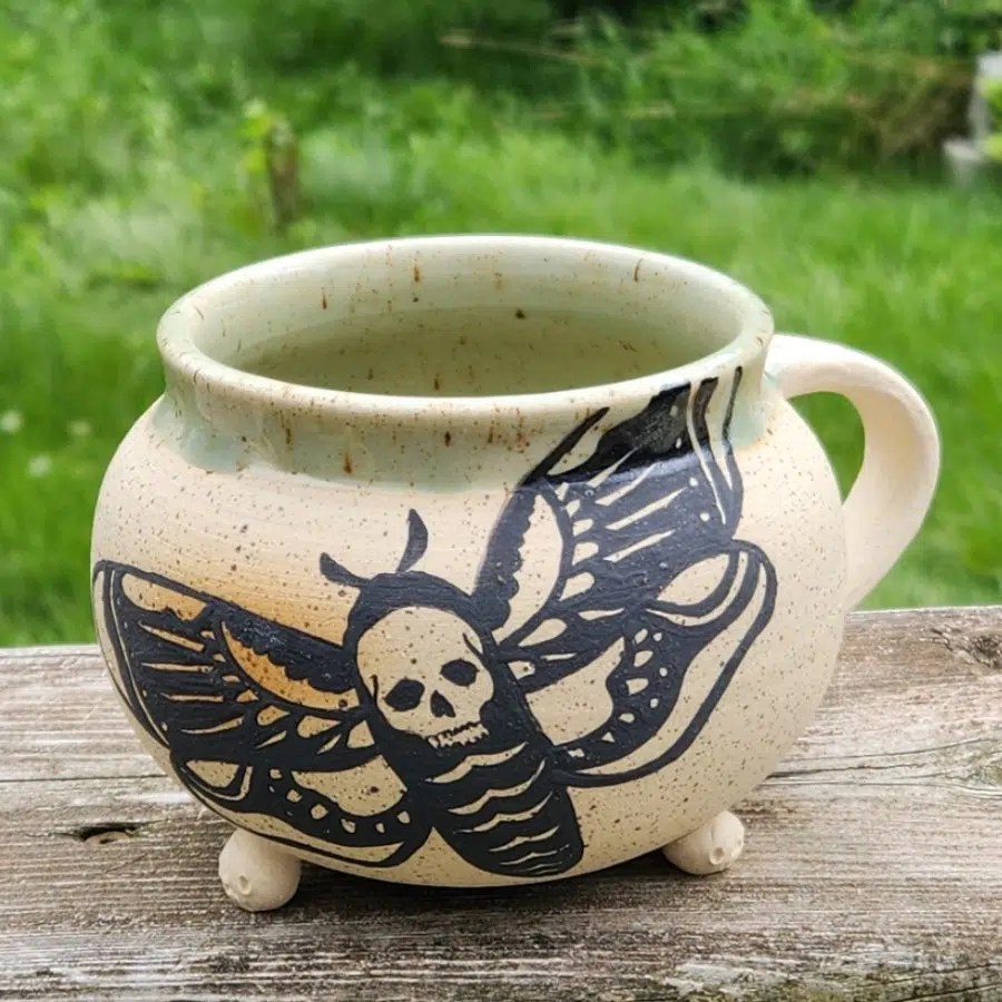 Cauldron Mug Death Head Moth Handmade Curiosities