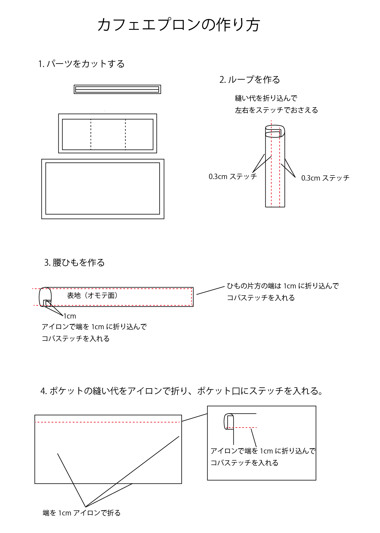 カフェエプロンの無料型紙と作り方 ヘルカハンドメイド