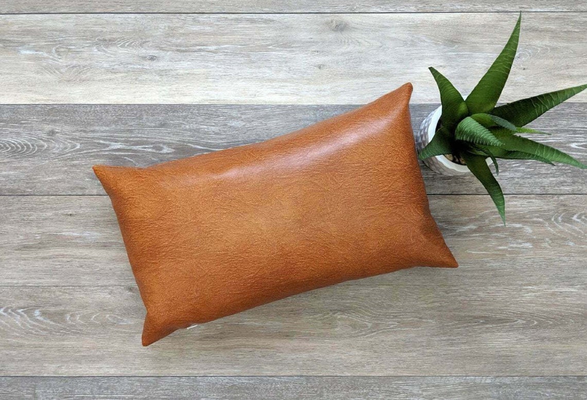Tan Genuine Leather Cushion Cover Pillow Case, Dark Tan Brown Pillow