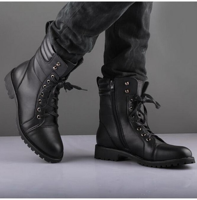 Handmade black ankle high leather boot, men’s zipper lace up formal
