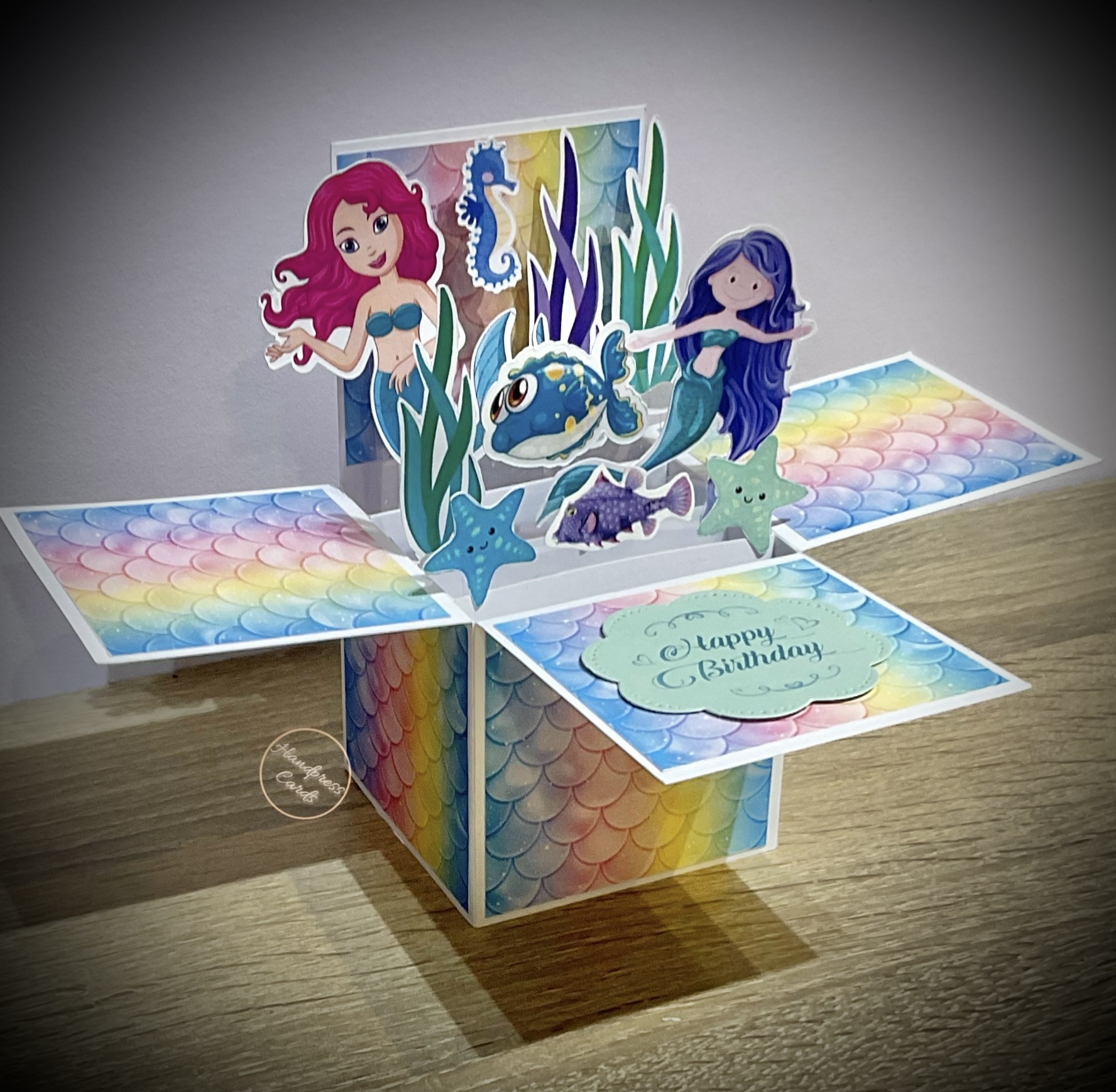 Mermaid Pop up Birthday card Handmade personalised greeting cards for