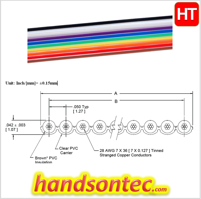 1.27mm Pitch Multicolor Flat Ribbon Cable2meter/pack HandsOn Tech