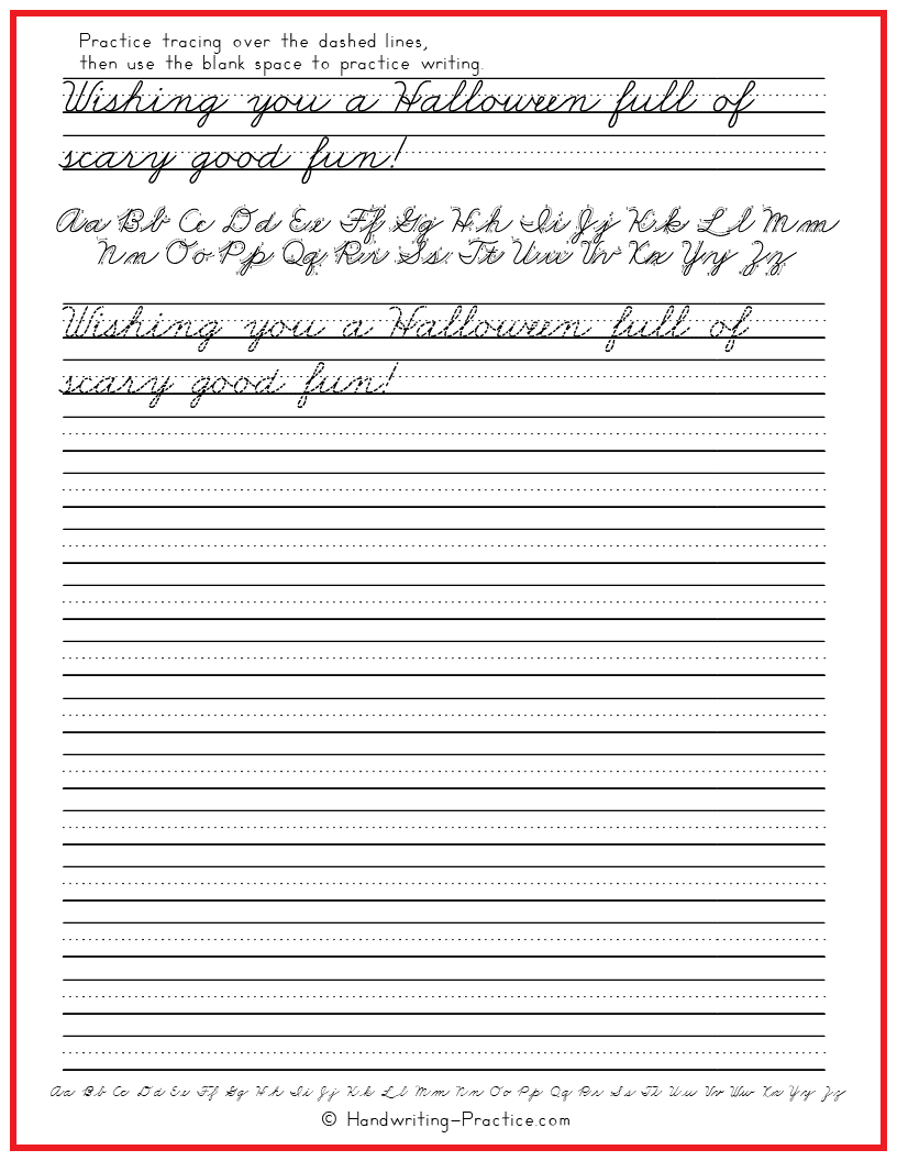 What To Write In Cursive Halloween Greeting Card - Handwriting-Practice.com