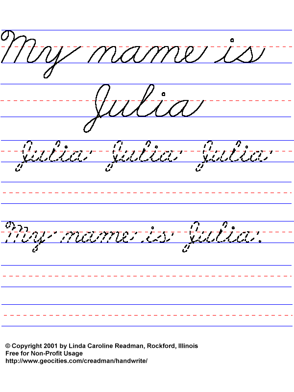 Basic Handwriting for Kids Cursive Names Female (NonJavaScript Lists)