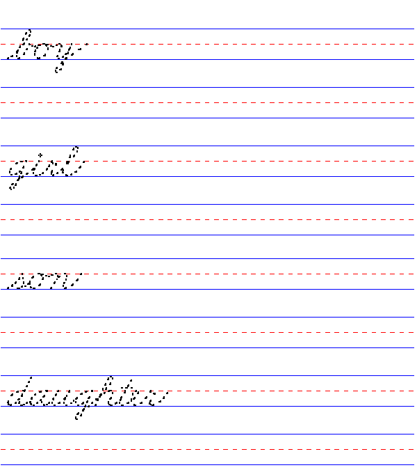 Handwriting for Kids - Cursive - Family Relationship -Boy, Girl, Son