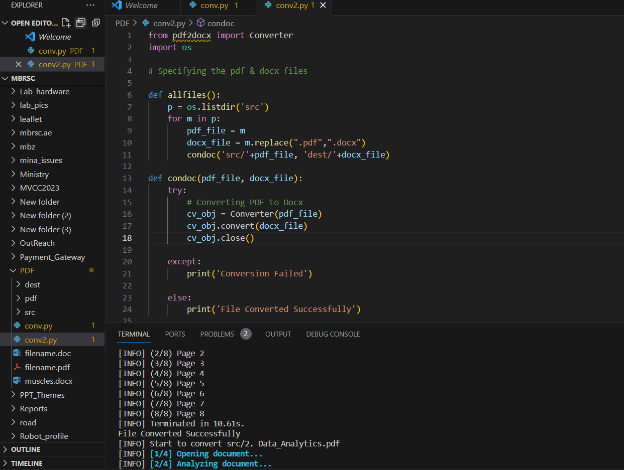 Batch convert PDF to WORD using Python Haneef Puttur
