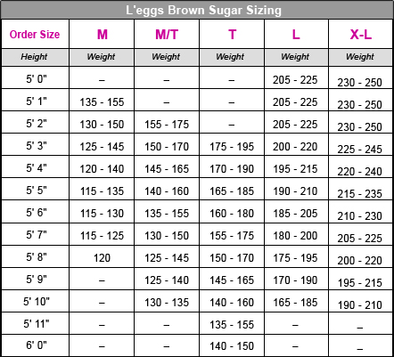 Leggs Pantyhose Sizing Chart
