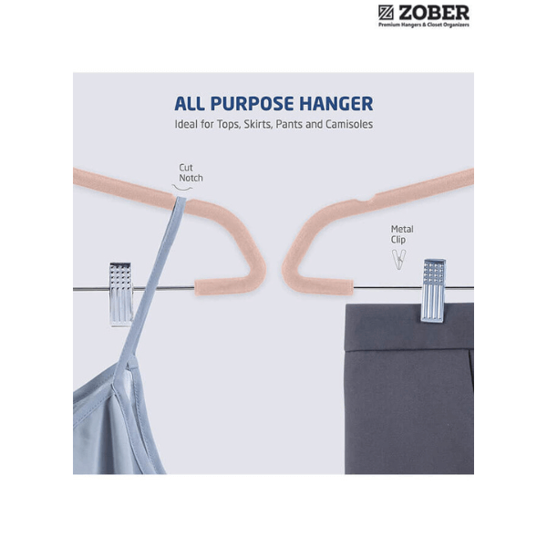 50 Pack Blush Pink Premium Velvet Skirt Hangers with Clips Hangers World