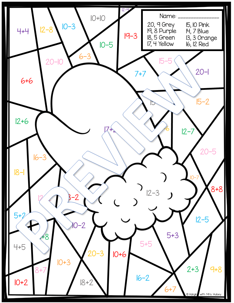 Winter Color by Number Addition and Subtraction My WordPress