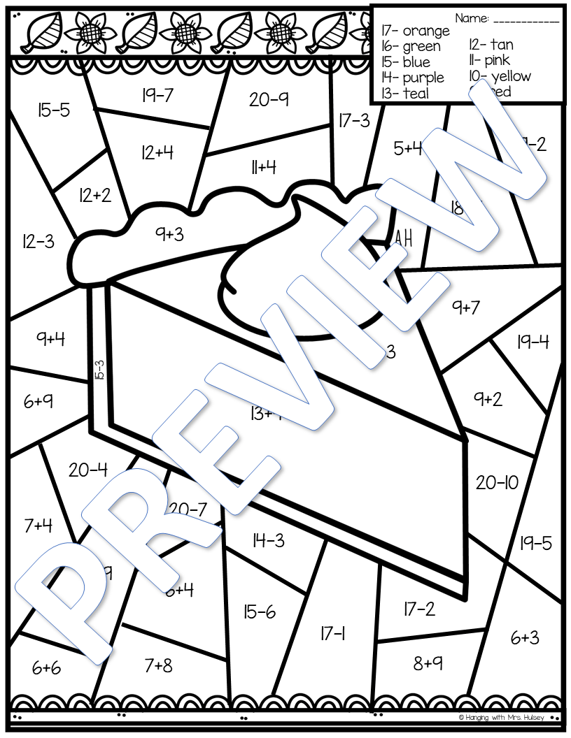 Thanksgiving Color by Number Addition and Subtraction – My WordPress
