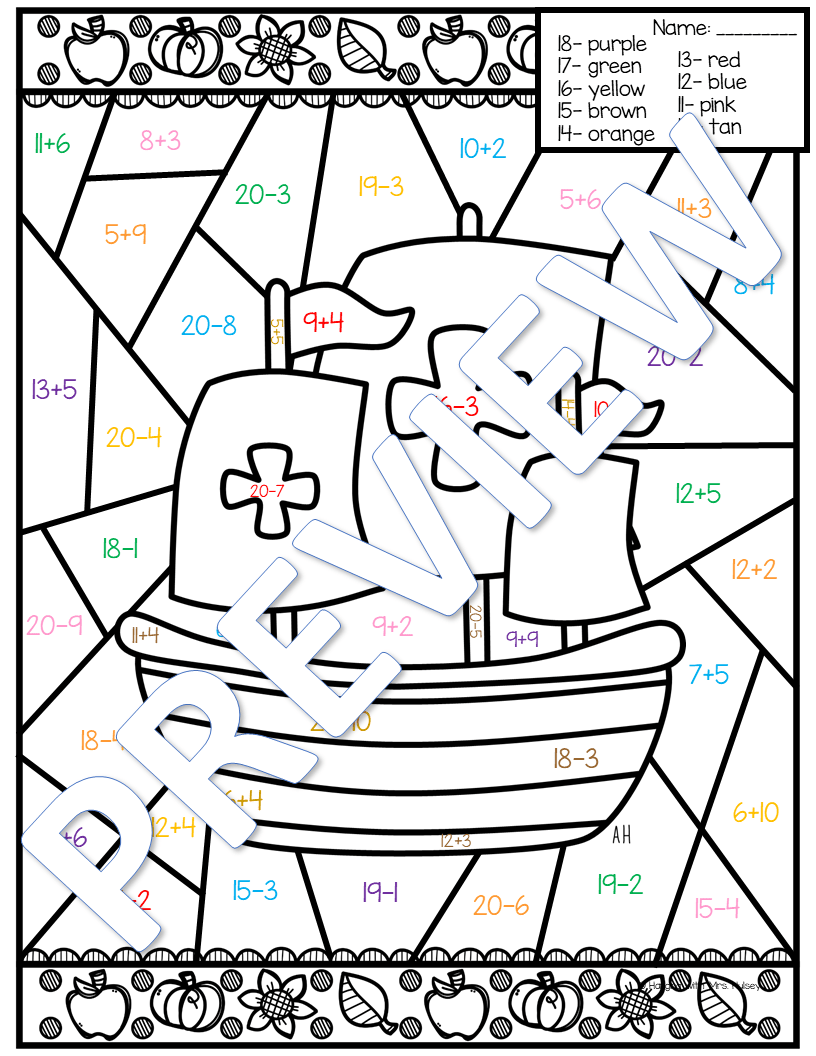 Thanksgiving Color by Number Addition and Subtraction – My WordPress