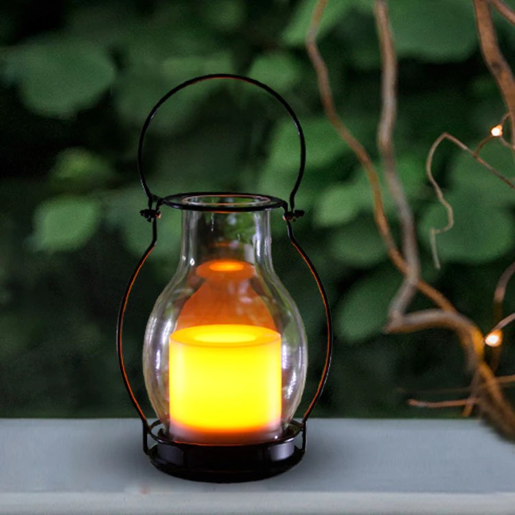Schoolhouse Black Led Candle Metal Glass Lantern Hanko
