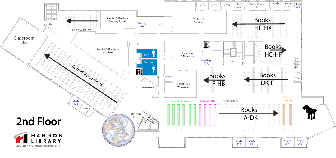 Second Floor Map Hannon Library at Southern Oregon University