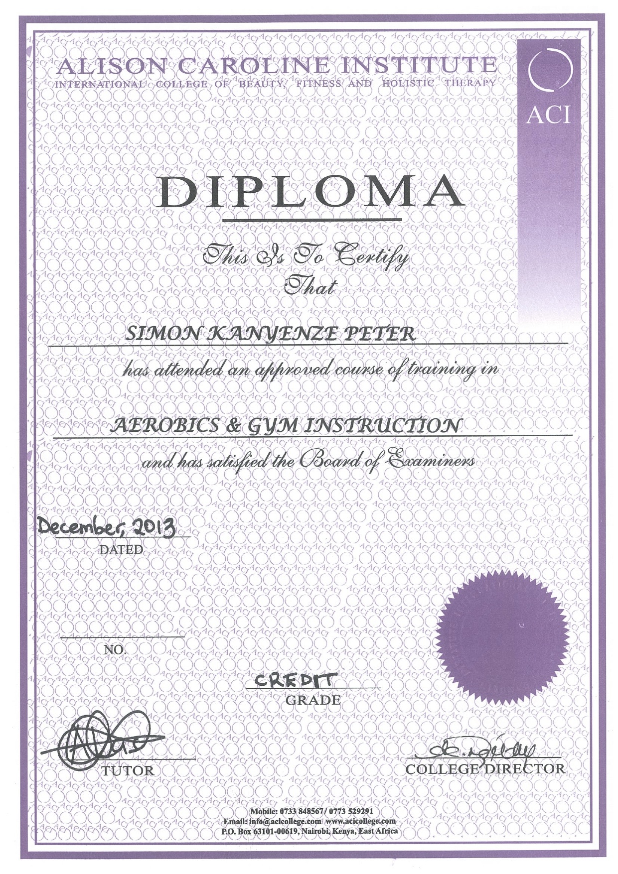 Simon graduates with Diploma in Fitness Hanne Howard Fund